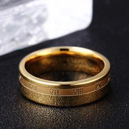 Cluster Rings 6mm Stainless Steel Roman Numerals Zircon Ring Wedding Crystal Men Women