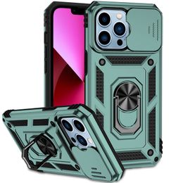 Hybrid Armor Shockproof Magnet Stand Case For iPhone 13 Mini 11 12 Pro Max XR XS Max 7 8 Plus Slide Lens Protective Cover