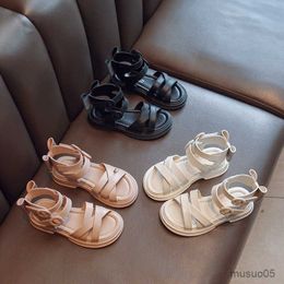 Sandals Girls Kids Shoes 2023 Summer New Fashion Soft Princess Open-toe Young Children Casual Back Bow Sandals Solid Colour Simple