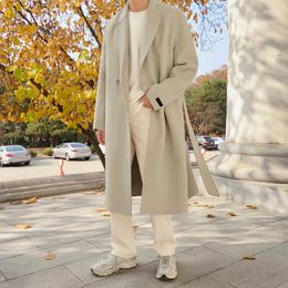Men's Trench Coats ERTH Korean Chic Men's Thickned Woolen Cloth Coat 2023 Casual Loose Bleted Double Breasted Jackets Fit Overcoat