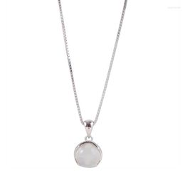 Pendant Necklaces Fashion White Round Moonstone Necklace Adjustable Clavicle Chain Simple Short Charm Statement Jewelry