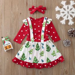 Clothing Sets Infant Girls Baby Christmas Dot Long Sleeves Romper Xmas Tree Suspender Skirt With Headband Winter Clothes For Teen