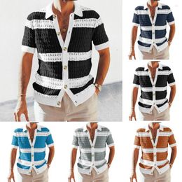 Men's Sweaters Trendy Men Sweater Regular Summer Outdoor Cardigan Stripe Knitting Shirt Hollow Out Design Comfortable Top For Working