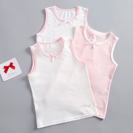 Vest 3-8 Years Old Summer Little Girl Tank Top Refreshing Breathable Cute Bow Vest Selected High Quality Cotton White Pink Small Spot 230508