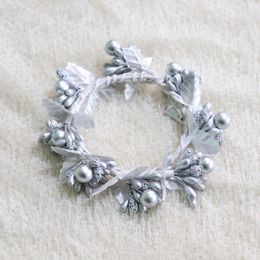 Decorative Flowers Vintage Silvery Berry Candles Holders Advent Wreath Holder Rustic Candle Ring Wedding Party Table Decoration Xmas Wreaths