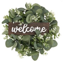 Decorative Flowers Wreath Welcome Door Eucalyptus Sign Front Garland Artificial Green Spring Farmhouse Decor Leaves Wreaths Porch Home Leaf