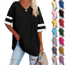 Women's T-Shirt Y2K Spring/Summer Short Sleeve Women T-Shirt Black Loose Casual Pullover Top Half Sleeve V-Neck Contrast T-Shirt 230508