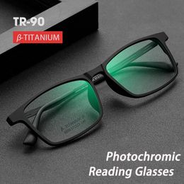 Reading Glasses Ultralight Anti Blue Light Pochromic Outdoor Optical Hyperopia Reader Men Woman Alloy Frame 230508