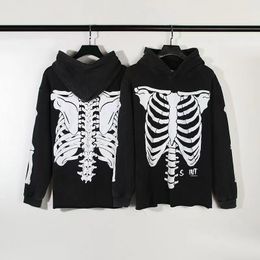 Y2K Mens Vintage Hoodie Hooded Sweatshirt Hip Hop Skull Demon Style Streetwear Pullover Printed Skeleton Oversize