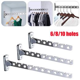 Organisation 6/8/10 Holes Folding Hanger Holders Wall Mounted Laundry Room Hooks Stainless Steel Clothes Hooks with Swing Arm Clothes Bar