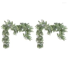 Decorative Flowers 2Pcs Lambs Ear Garland Greenery And Eucalyptus Vine / 38 Inches Long Light Colored Flocked Leaves Soft Drapey Wedding