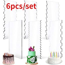 Baking Moulds 6Pcs Cake Scraper Set Transparent Clear Acrylic Decorating Contour Comb Saw Tooth Cake Trim Smoother Tool Pastry Cutter 230506