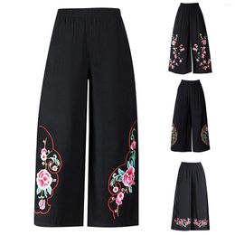 Women's Pants Ethnic Style Cotton And Linen Embroidery Flower Summer Loose Large Size Women Harem Casual For Work Tall