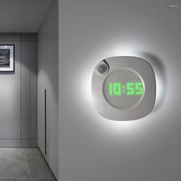 Night Lights LED Motion Sensor Wall Light 360 Degree USB Modern Design Digital Clock Indoor Kitchen Bathtub Study Decorative Gift