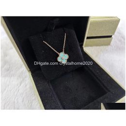 Pendant Necklaces Luxury Van Esigner 2022 Christmas Limited Edition 18K Gold Cross Chain Blue Clover 15Mm 4 Leaf Flower Choker Neckl Otibk