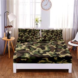 Set Camouflage 3pc Polyester Solid Fitted Sheet Mattress Cover Four Corners With Elastic Band Bed Sheet(2 pillowcases)