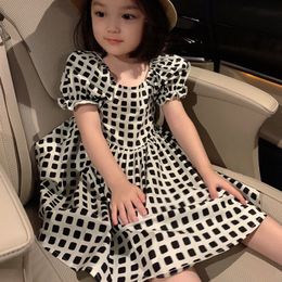 Girl's Dresses Summer Girls Dress Small Floral Plaid Princess Dress Small Fresh Short-Sleeved Baby Kids Clothes Children'S Clothing 230508