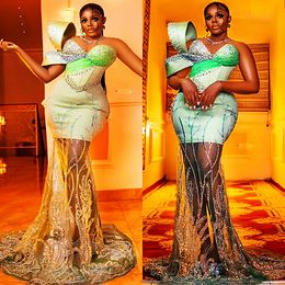 2023 May Aso Ebi Beaded Crystals Prom Dress Sequined Lace Sexy Mermaid Evening Formal Party Second Reception Birthday Engagement Gowns Dress Robe De Soiree ZJ215