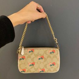 2024 New Women's Bag Kouchi Underarm Pearl Chain Portable Small Square Classic Shoulder Old Flower Mahjong