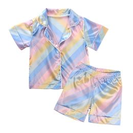 Pyjamas Kids Children Satin Sleepwear Baby Pyjamas Sets Boys Girls Colourful Striped Pyjamas Cotton Nightwear Clothes Children Clothing 230509