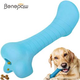 Toys Benepaw Strong Food Dispensing Dog Bone NonToxic Interactive Treat Puppy Pet Toys Natural Rubber Squeaker Chewing Stick