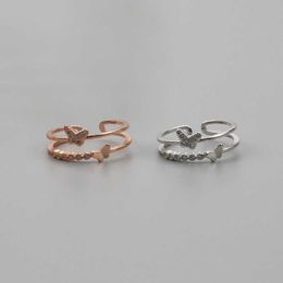 Band Rings 2023 New Double Layer Zircon Butterfly Rings for Women Sweet Cute Animal Student Ring Birthday Party Elegance Jewellery Gift Z0509