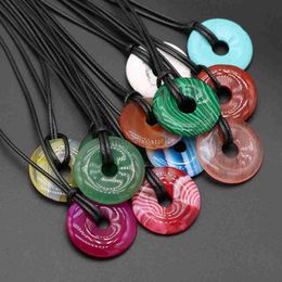 Pendant Necklaces High Quality Natural Agates Crystal Stone Bead Necklace Leather Rope Big Hole Beads for Women Fashion Jewellery Y23