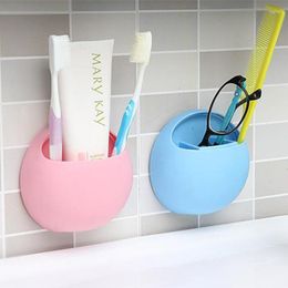 Bath Accessory Set Romantic Round Shape Many Holes Toothbrush Holder Makeup Mirror Organiser Rack Tooth Brush Shelf Shaving Razor Storage