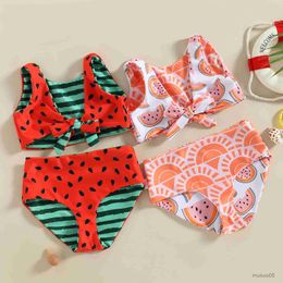 Two-Pieces Kid Infant Baby Girl Bikini Swimsuit Sleeveless Neck Watermelon Print Summer Beach Girls Swimwear Vest Briefs