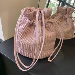 Evening Bags Brand Designer Pleated PU Leather Women's Shoulder Bag Korean Crossbody Small Bucket Handbag 2023 Trend