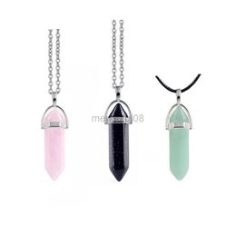 Pendant Necklaces Point Pillar Bullet Hexagonal Column Natural Stone Quartz Crystal Chakra for Women Men with Chain Y23