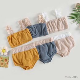 Two-Pieces Summer Swimwear For Kids Baby Girls Swimsuits Bikini Set Contrast Color Sleeveless Tops Beach Shorts Bathing Suit