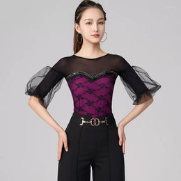 Stage Wear Women Puff Sleeve Latin Dance Tops ChaCha Samba Dancing Clothes Ballroom Performance Dancewear Tango Waltz Practice DL10246