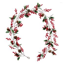 Decorative Flowers 6.23FT Red Berry Christmas Garland With Pine Cone Artificial Garden Gate Home Decoration For Year