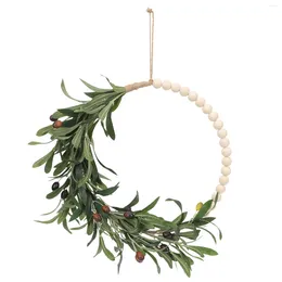 Decorative Flowers Wall Stickers& Murals Faux Foliage Wreath Floral Hoop Branch Garland Wood Beads Greenery Berry