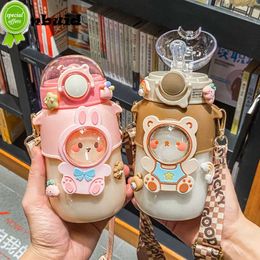 700ml Kids Water Bottle Kawaii Plastic Cup with Lid and Straw Cute Cartoon Tumbler for School Girls Portable Leakproof Drinkware