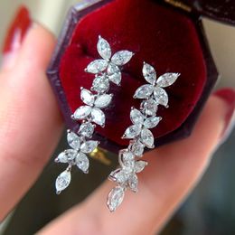 Charm Flower Lab Diamond Gemstones Dangle Earring 925 Sterling silver Party Wedding Drop Earrings for Women Birthday Jewelry