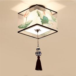 Ceiling Lights Chinese Round Square Fixtures Fabric For Living Room Aisle Shade Mounted Lampa Sufitowa Japanese Led Lamp