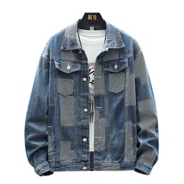 Men's Jackets Men Patchwork Denim Jacket Trendy Patches Beggar Jean Coat Casual Top Outerwear 230509