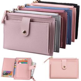 Wallets Women'S Simple Leather Purse Solid Colour Id Multi-Slot Card Bag