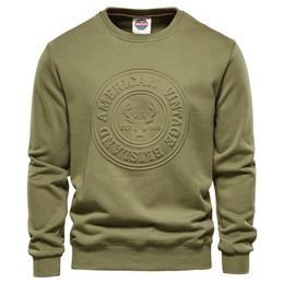 Men's Hoodies & Sweatshirts Autumn Spring Men Sweatshirt Solid Color Pullover Casual Fashion Animal Embossed Top O Neck