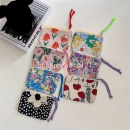 Japanese-style Cute Coin Purses Women Lipstick Small Cosmetic Bag Flower Printing Fashion Clutch Key Coin Money Bags for Girls