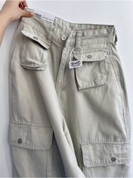 Women s Jeans Kasual Pinggang Tinggi Putih Mode Wanita Baru Celana Kargo Saku Kaki Lebar Besar Longgar Terusan Solid 230509