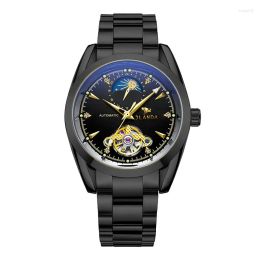 Wristwatches Men Watch Automatic Golden Sun Moon Phase Full Steel Band Waterproof Tourbillon Business Mechanical Reloj Hombre 2023