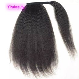 Ponytails Afro Kinky Curly Indian Virgn Hair Straight Body Wave 100% Human Hair Extensions 75-100g Natural Colour