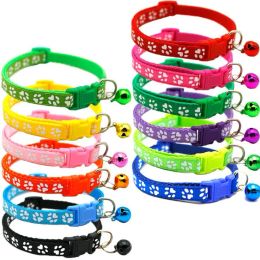 Dog Puppy Cat Collar Breakaway Adjustable Cats Collars with Bell Bling Paw Charms pet decor supplies 12styles LXL473-A