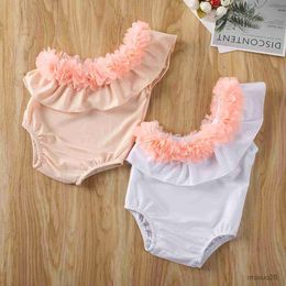 Two-Pieces Princess Floral Newborn Baby Girls Swimwear Beachwear One Shoulder Ruffle Floral Bathing Suit Bathing Suit One-Piece Cloth