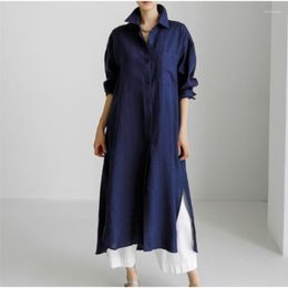 Casual Dresses European Style Linen Loose Woman Dress Long Sleeve Vestido Spring Summer Vestidos