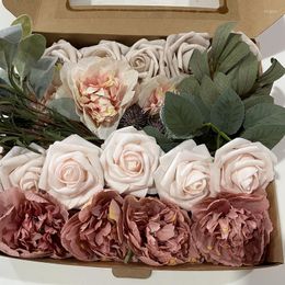 Decorative Flowers Artificial Rose Flower Gift Box Bouquet For Wedding Anniversary Valentine's Day And Special Occasions.