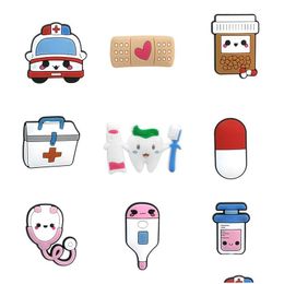 Charms Novelty Cute Accessories Diamond Shoe Buckle Decoration Medical Stethoscope Pills Syringe Jibz Fit Croc Drop Delivery Ot2Fc